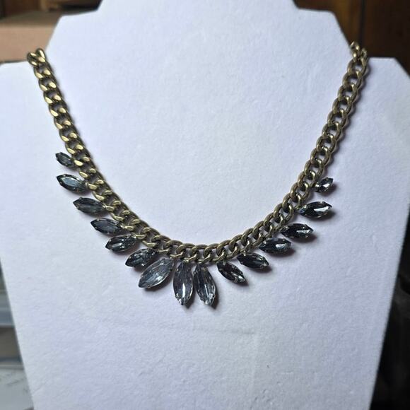 Rhinestone Chocker with Brass Tone Chain Necklace Vintage - Picture 6 of 6